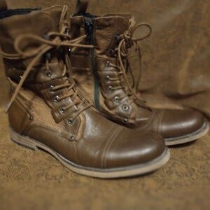 Combat Brown Leather and Canvas Boots, Jump J-75 Deploy, Lace-up zipper Size 10